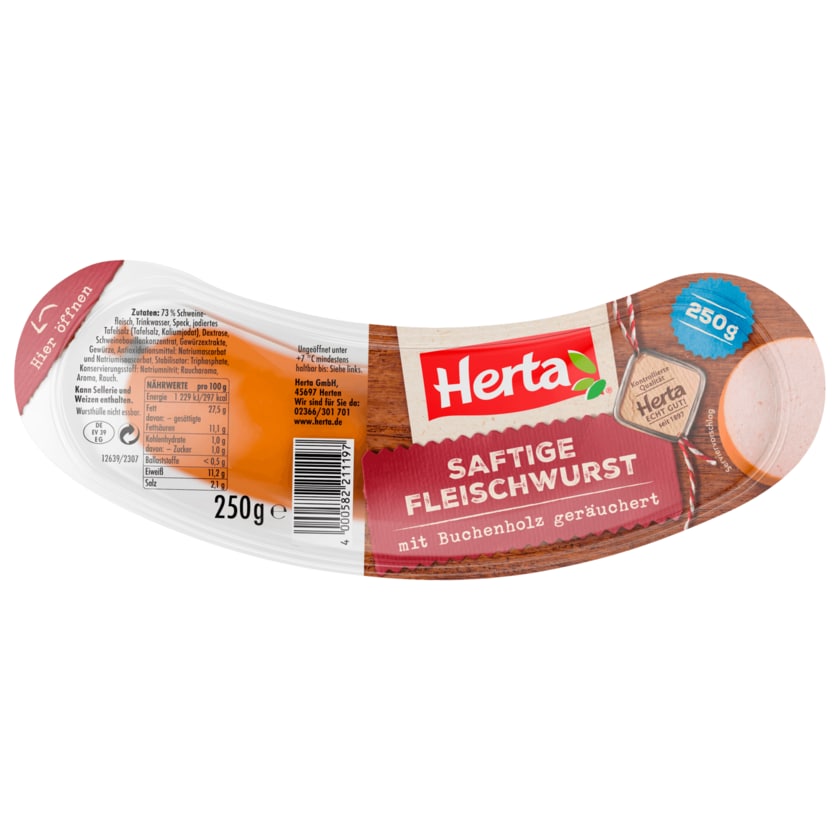 Herta Saftige Fleischwurst über Buchenholz geräuchert 250g